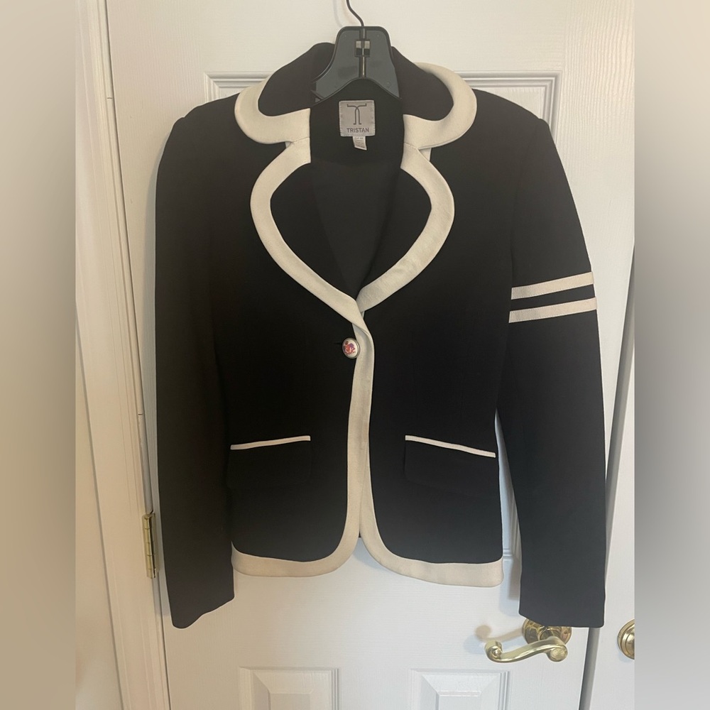Tristan Women's Black Blazer with White Trim
